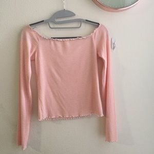 {Me to we} striped off the shoulder crop